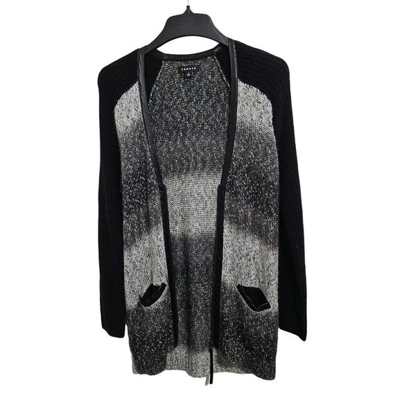 Anthropologie Trouve Zip-Up Ombre Cardigan Faux Leather Trim Size M - Picture 1 of 8
